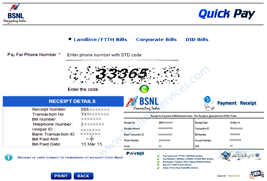 BSNL Bill Payment Online Process at Quick Pay Portal