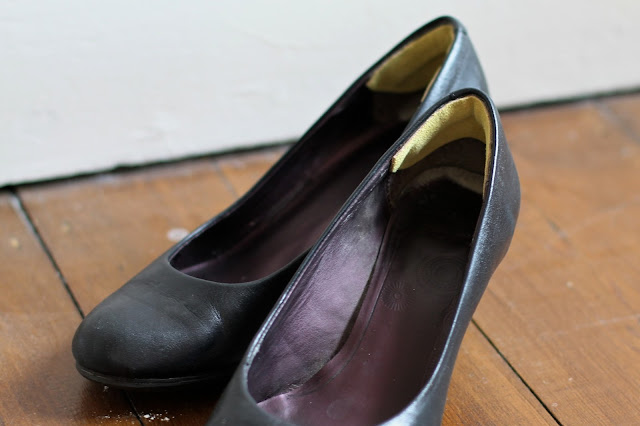 Trimmed leather heel inserts to help shoes stay on Trimmed leather heel inserts to help shoes stay on