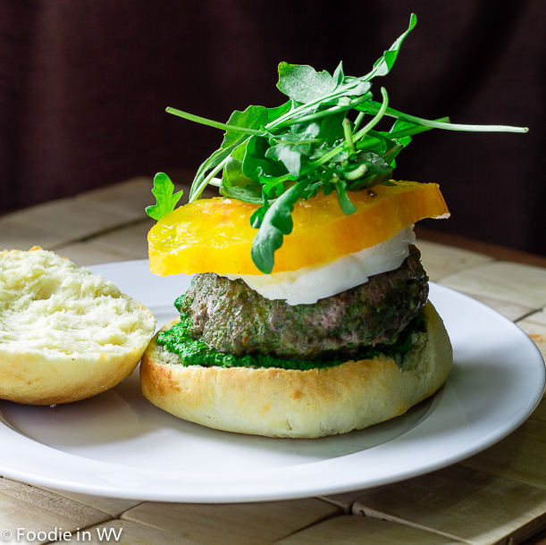 Recipe for Burgers with Mozzarella and SpinachArugula Pesto Foodie in WV