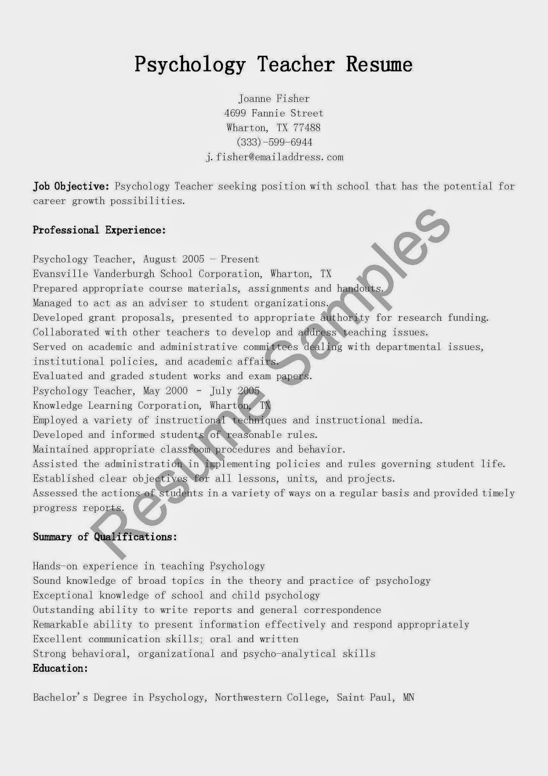 psychology resume examples