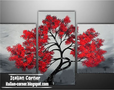 red tree abstract oil painting on canvas, Italian wall art paintings