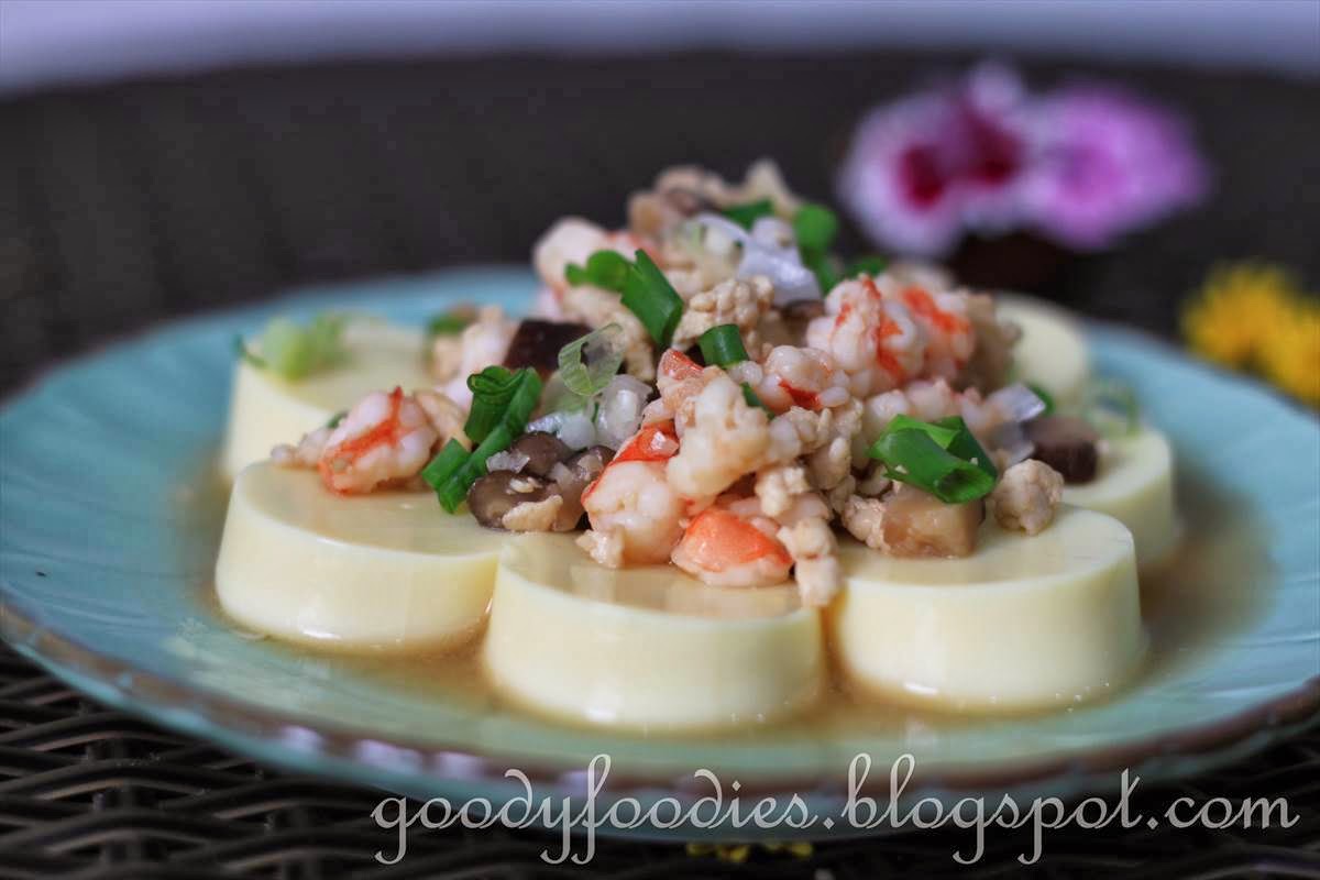 GoodyFoodies Recipe Japanese egg tofu with minced chicken, prawns and