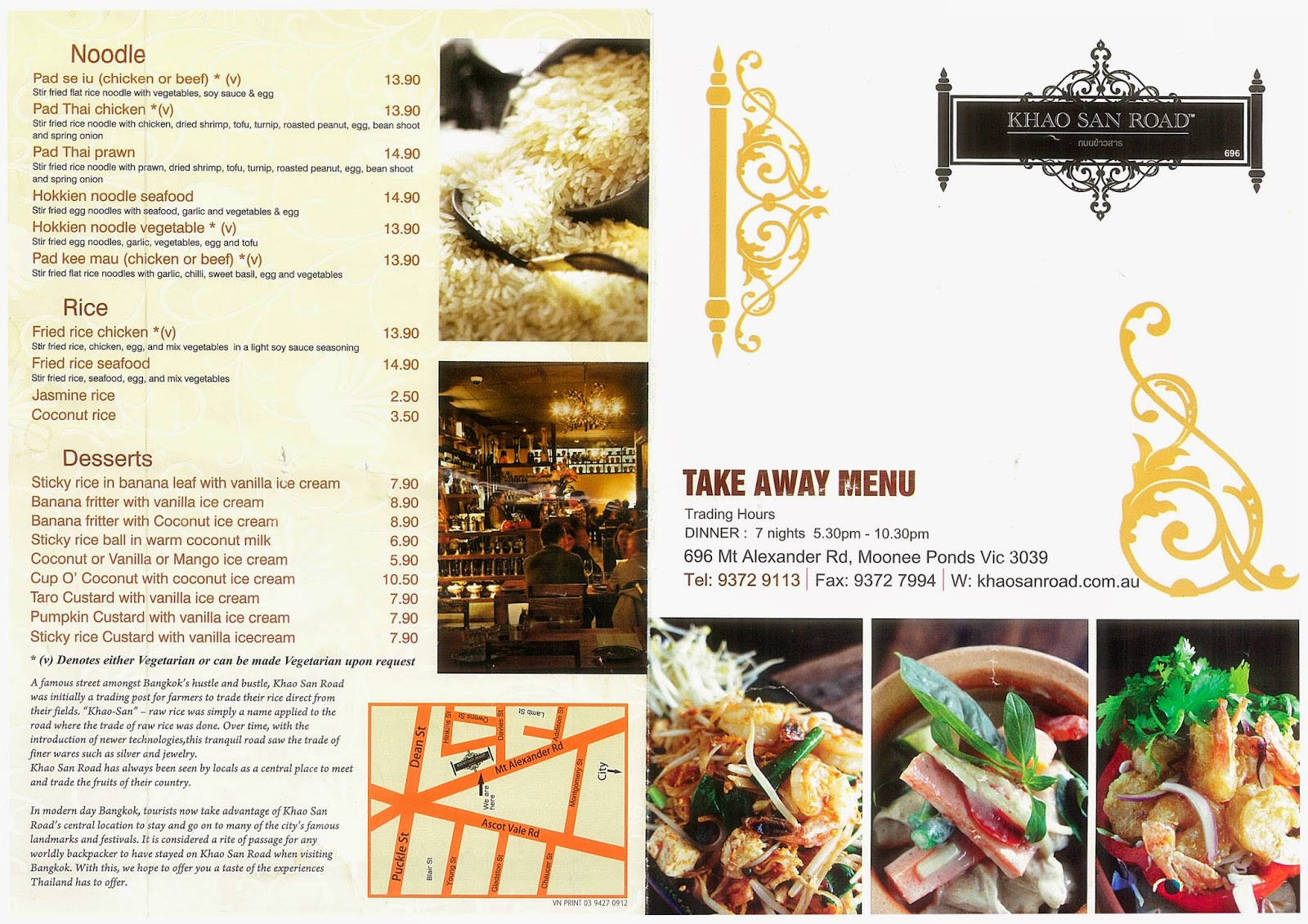 My Local Menu Khao San Road Thai Restaurant Menu