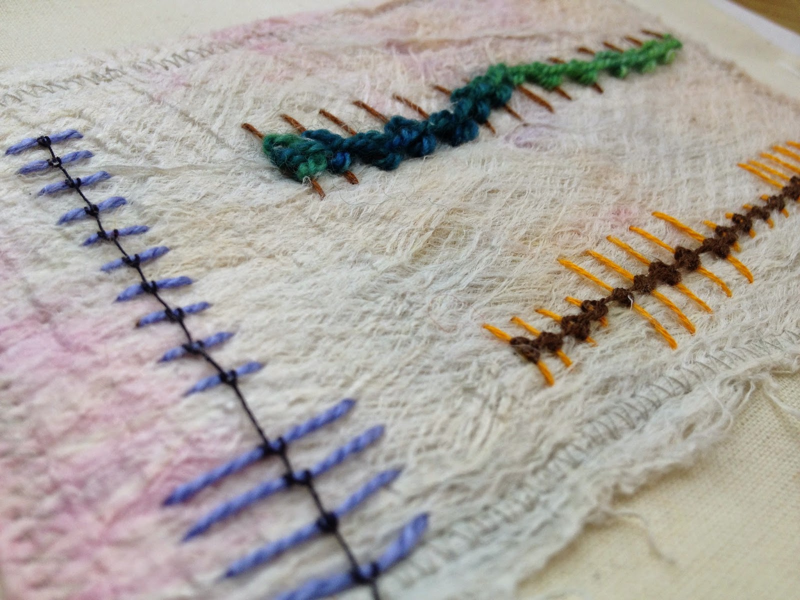 Arnold's Attic Hand Embroidery Samples 12.. Raised Chain Band Stitch