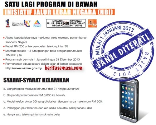 MALAYSIA PAKEJ KOMUNIKASI BELIA :- Rebat RM200 Telefon Pintar 3G