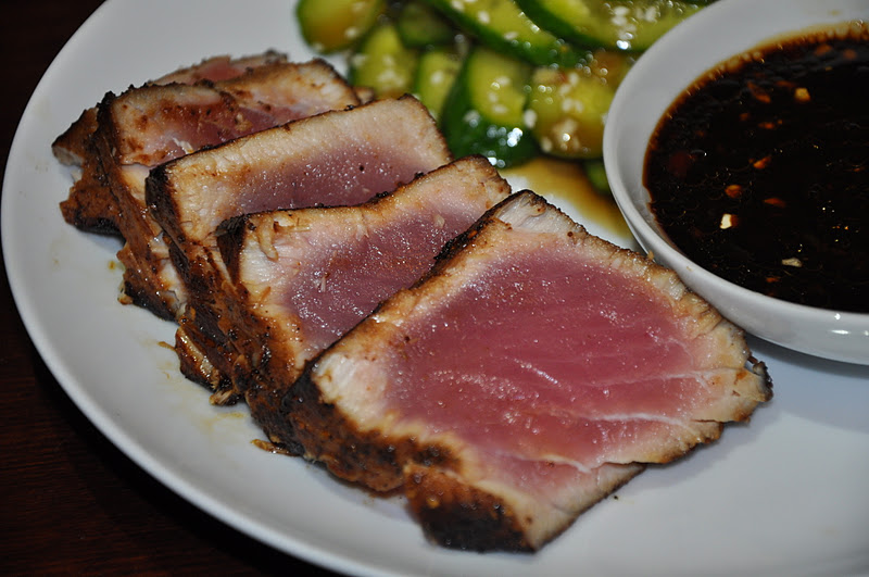 Slice of Rice Peppered Tuna and Hoisin Dipping Sauce with Asian
