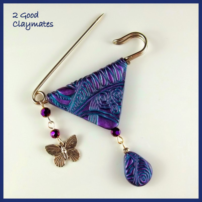 2 Good Claymates Folded Bead Sweater Shawl Pin