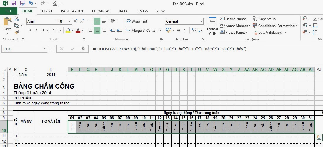 Cách tính bảng chấm công trong excel được thực hiện như thế nào? Hướng dẫn cách tạo bảng chấm công trên Excel chi tiết nhất 40