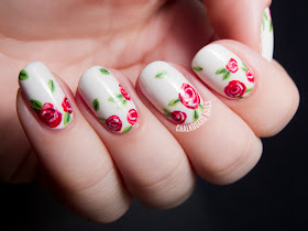 Sweet red rose nail art by @chalkboardnails