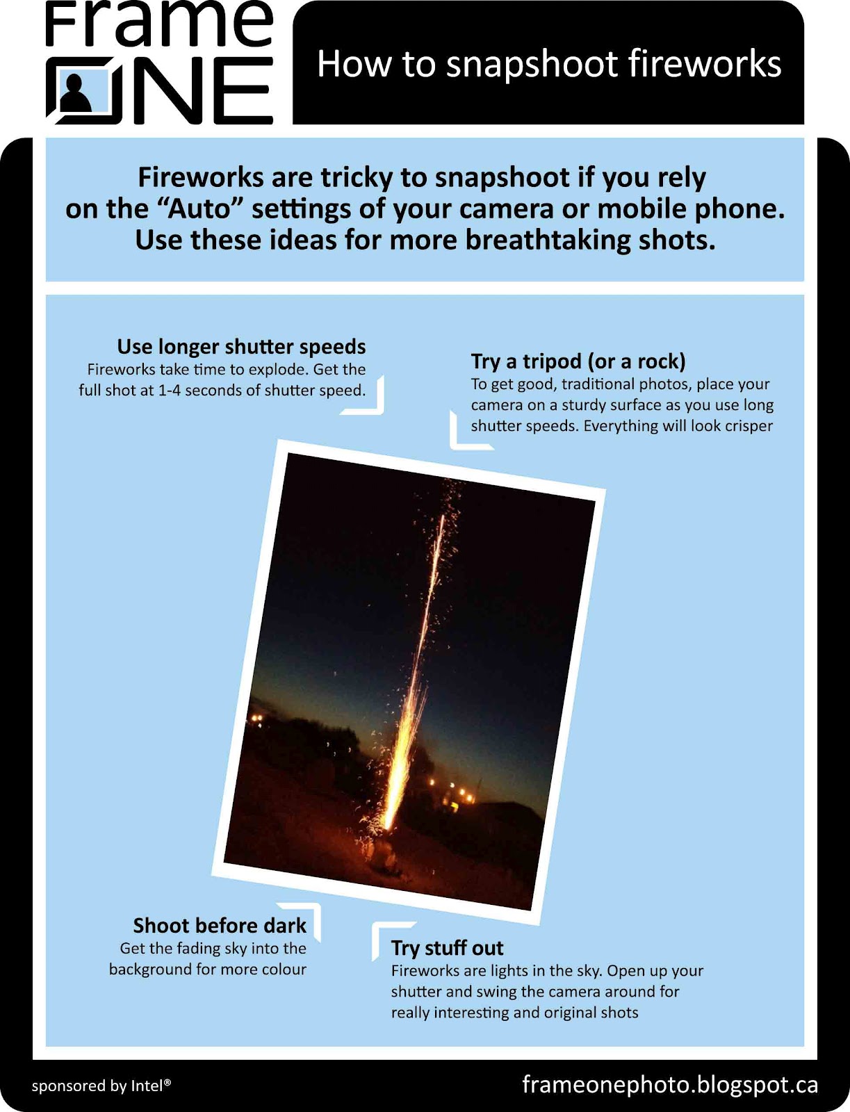 Frame One How to snapshoot fireworks.