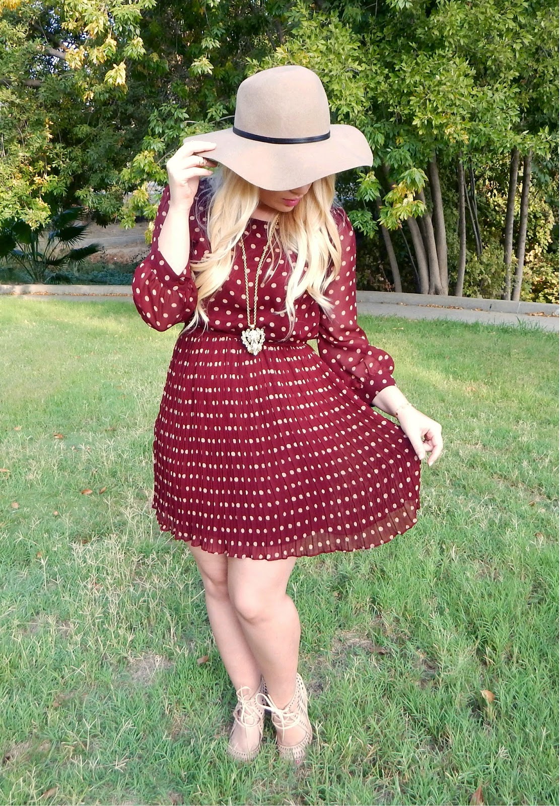 Burgundy Polka Dot Dress Outfit