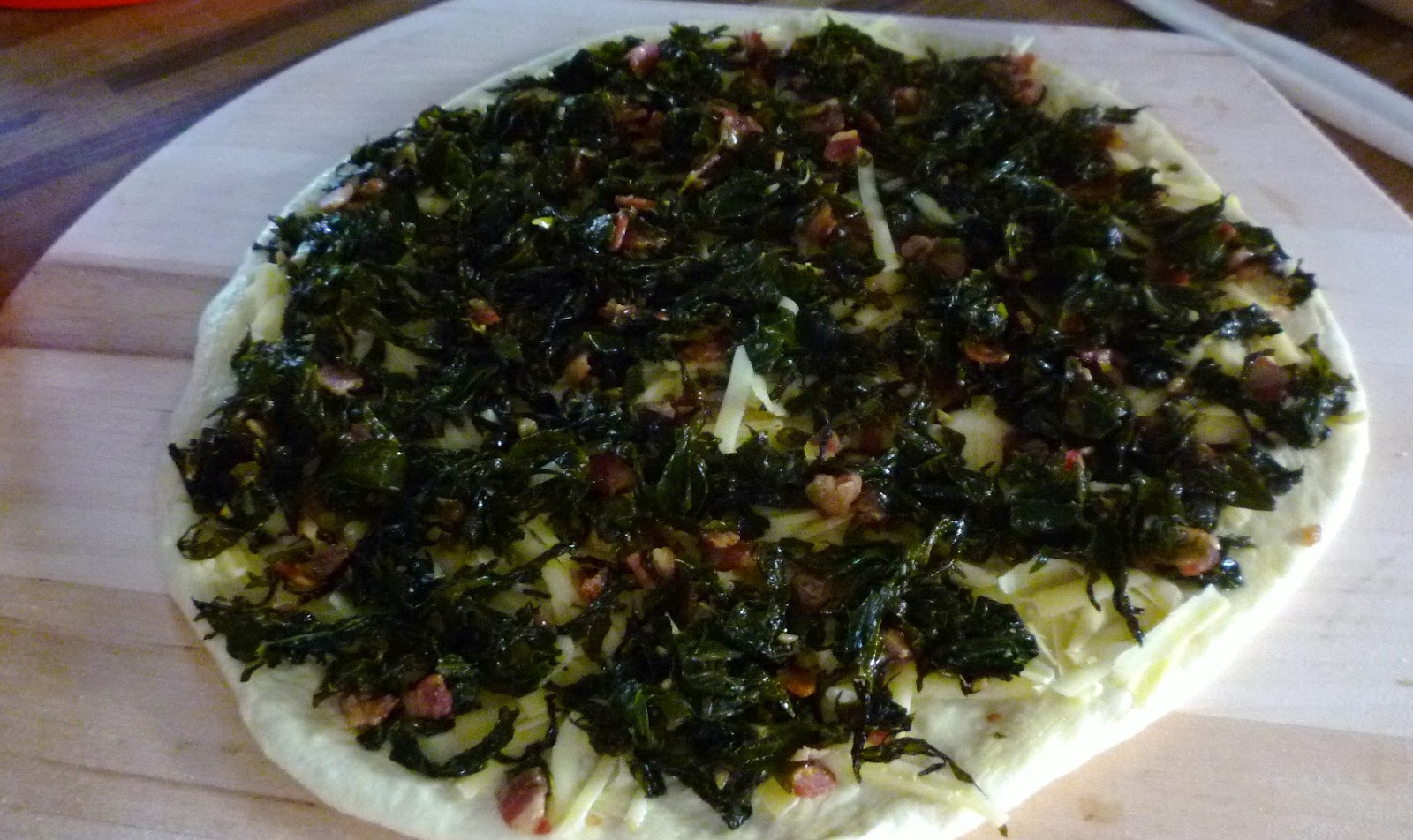 For Love of the Table Pizza with Kale, Pancetta & Goat Cheese