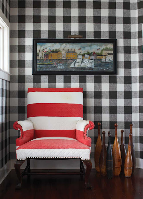 Do you like the idea of using checkered fabric on walls 