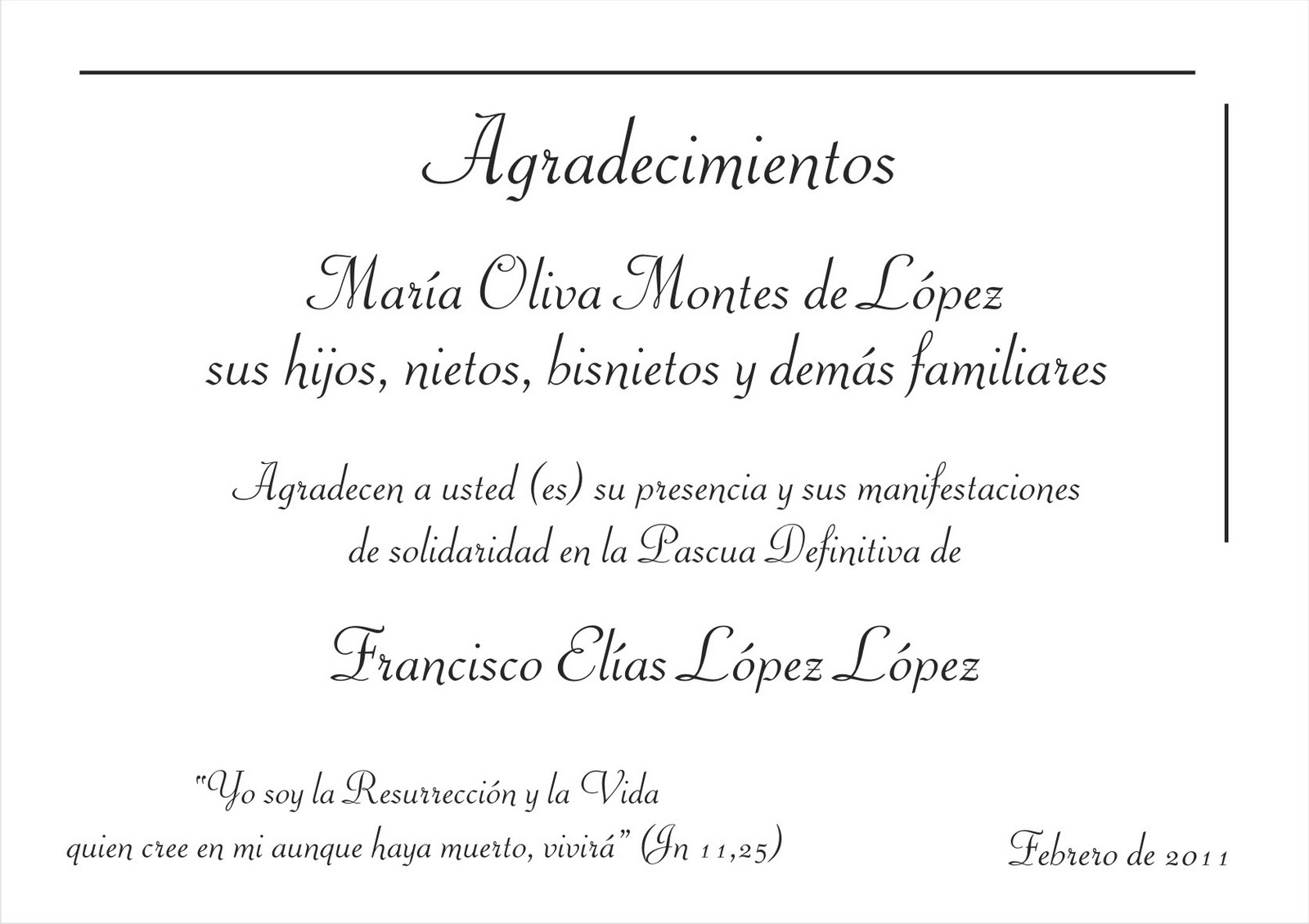 Tarjetas para agradecimiento por asistencia a funeral Imagui