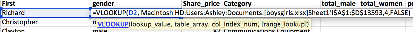 Excel vlookup data