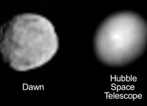 These views of the protoplanet Vesta were obtained by NASA's Dawn spacecraft and NASA's Hubble Space Telescope