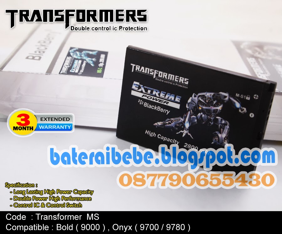Baterai Blackberry Double Power MS1 Transformer Bold 9000, Onyx1 9700, Onyx2 9780