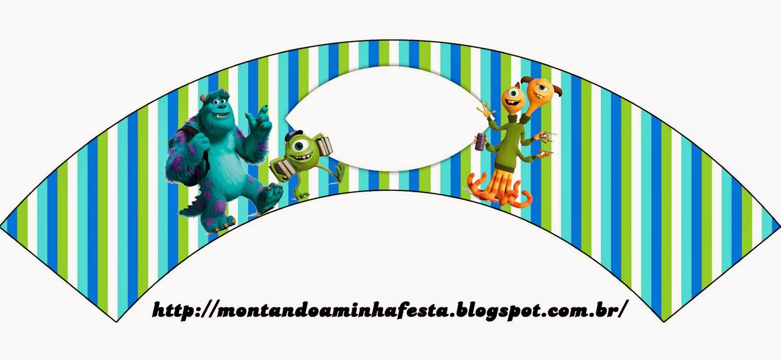 Invitaciones e Imprimibles de Monsters University para Imprimir Gratis. Wrapper para Cupcakes de Minnie.