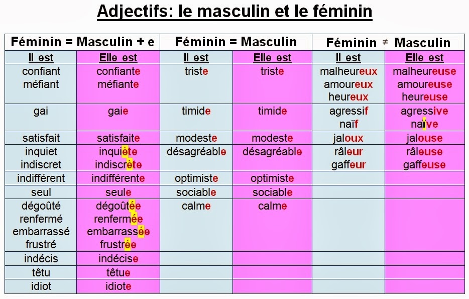 J'AIME LE FRANÇAIS ! Adjectifs le masculin et le féminin