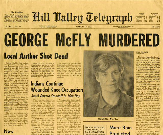 GEORGE McFLY MURDERED/HONERED