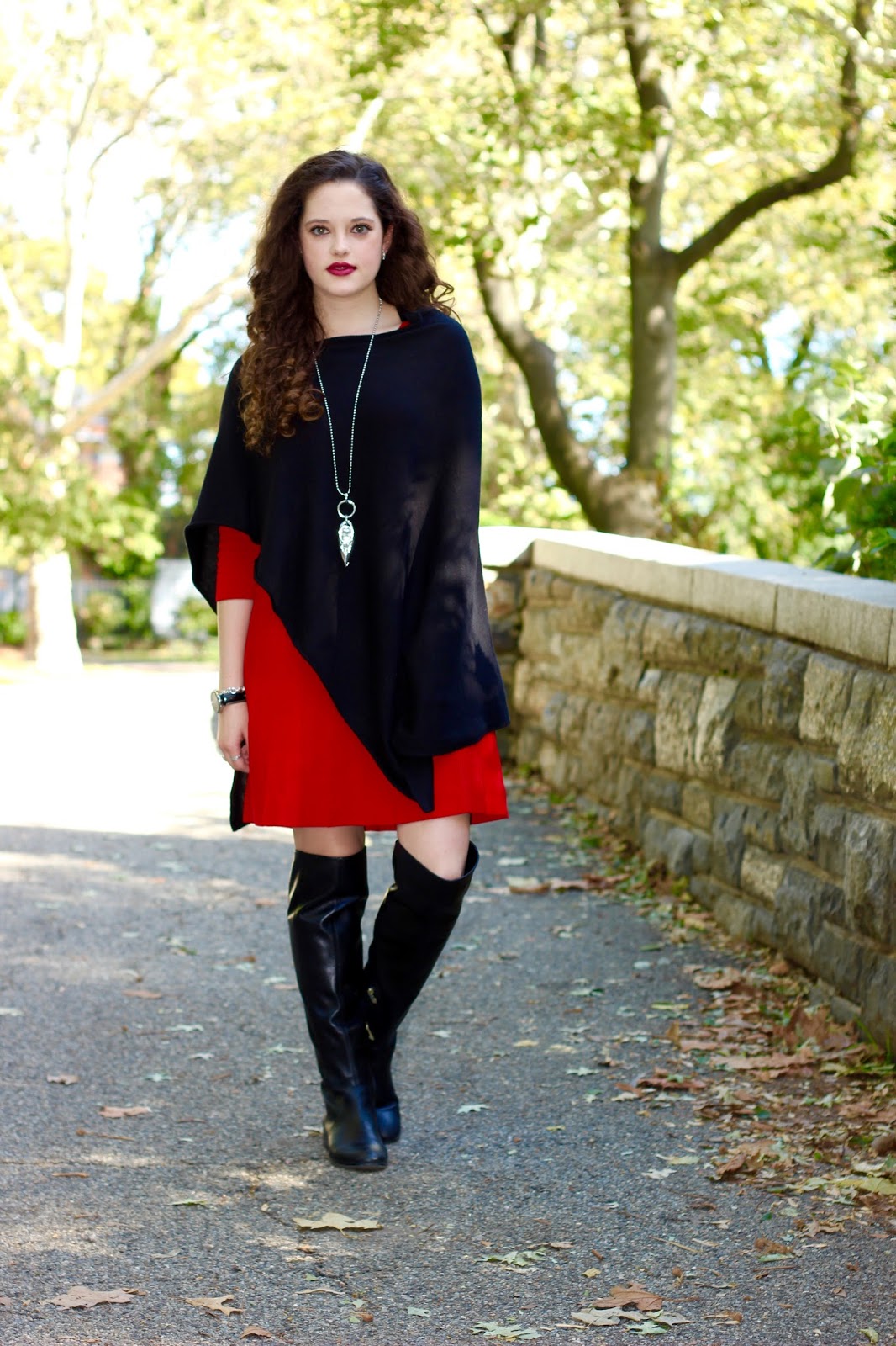 red dress and black boots