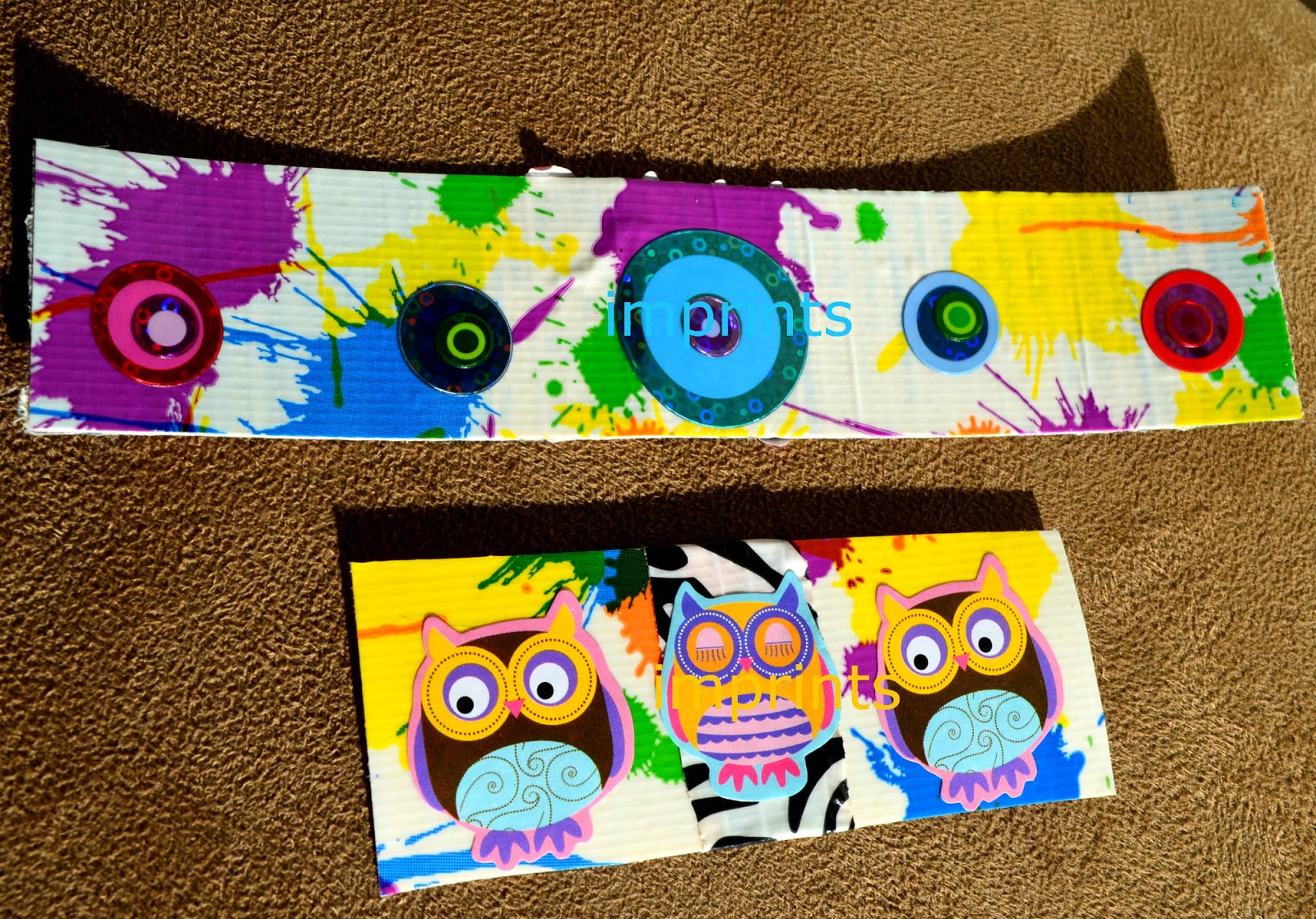 imprints handmade Duct tape bookmarks by kids