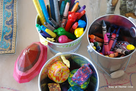variety of crayons as a tablescape.