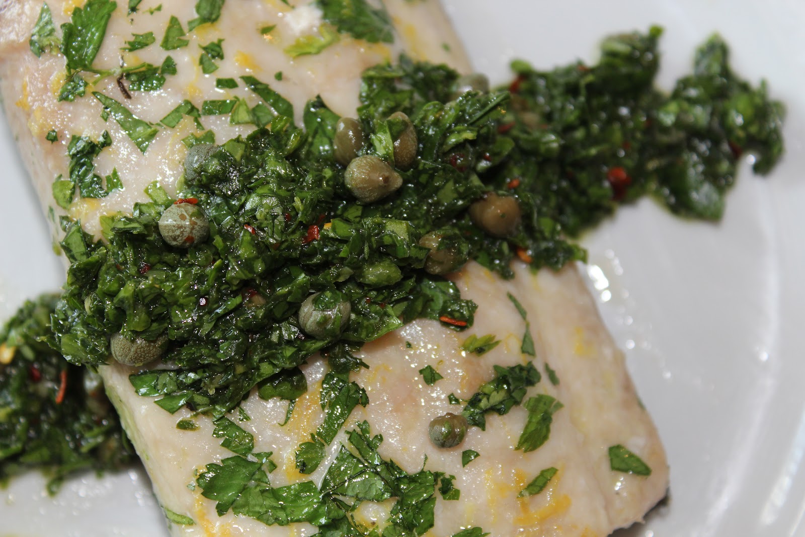 Food For The Fresh Baked Fish w/ ArugulaCaper Salsa Verde