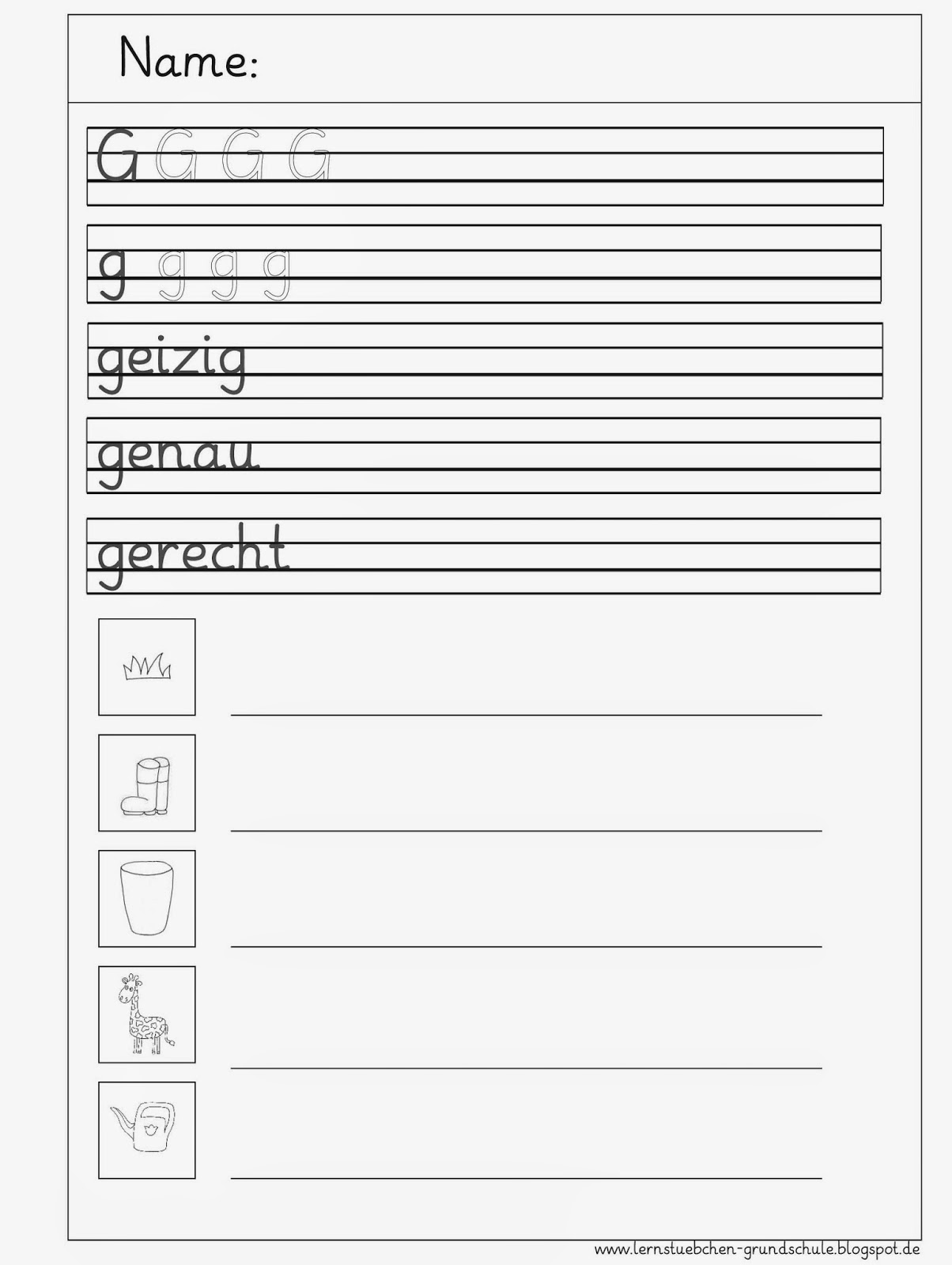 Lernstübchen: G - g Arbeitsblätter zum Schreiben