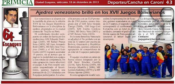 AJEDREZ VENEZOLANO BRILLÓ EN LOS XVII JUEGOS DEPORTIVOS BOLIVARIANOS AJEDREZ VENEZOLANO BRILLÓ EN LOS XVII JUEGOS DEPORTIVOS BOLIVARIANOS