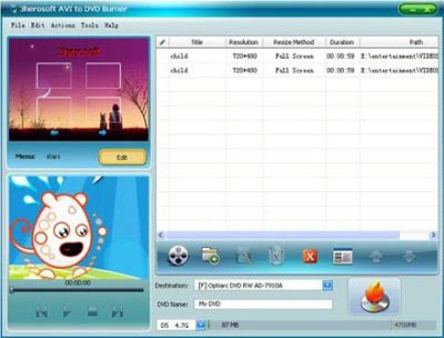 3herosoft AVI to DVD Burner 3.9.8.1216