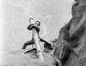 Buster Keaton falling off a waterfall in Our Hospitality