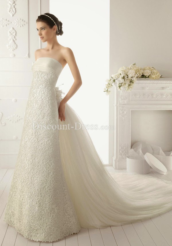  Fantastic Floor Length Strapless Lace & Tulle Sheath/ Column Sleeveless Wedding Dress