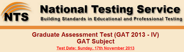 NTS GAT Subject TEST 17th November 2013 Submission of Registration Form, Test Date, Datasheet