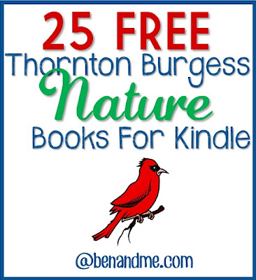 an illustrated red cardinal bird with text 25 Free Thornton Burgess Nature Books for Kindle 