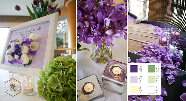 purple wedding reception decoration by lily sarah
