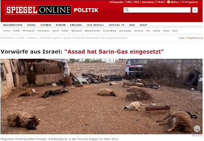 Sreenshot des SPON-Berichts 'Vorwürfe aus Israel: Assad hat Sarin-Gas eingesetzt' vom 22. April 2013.