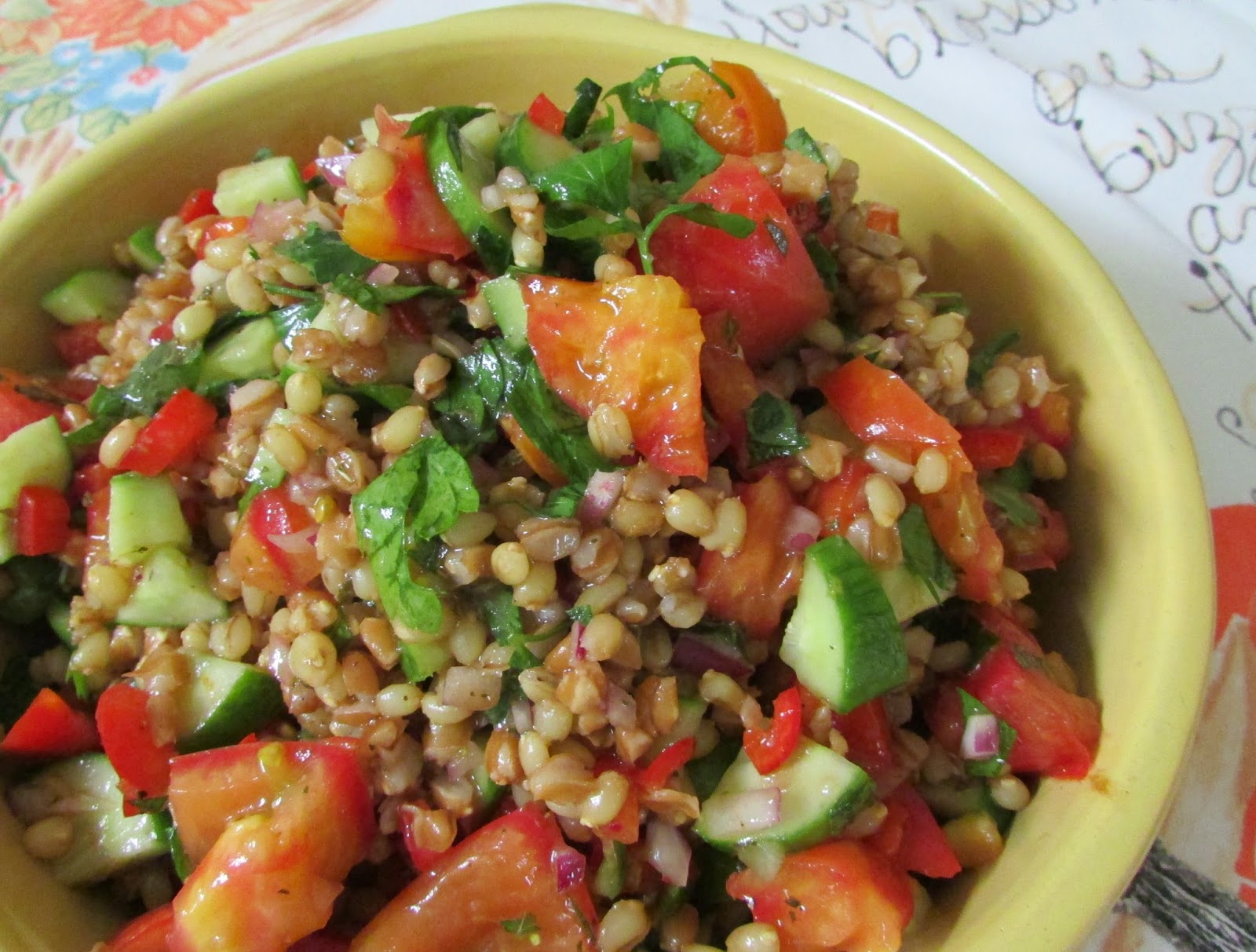 A Table For Rue, Please Farro and White Wheat Berry Greek Salad with