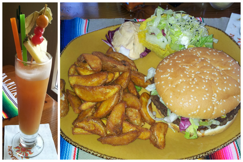 Cocktail, Burger, Kartoffelspalten