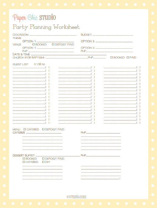 planning a party worksheet