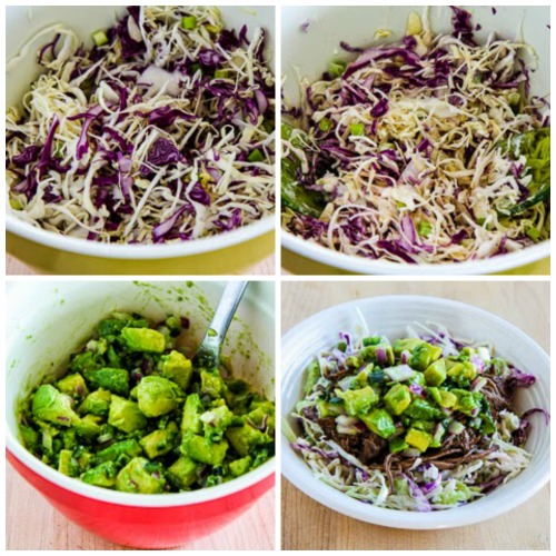 Green Chile Shredded Beef Cabbage Bowl with Avocado Salsa (Slow Cooker or Pressure Cooker