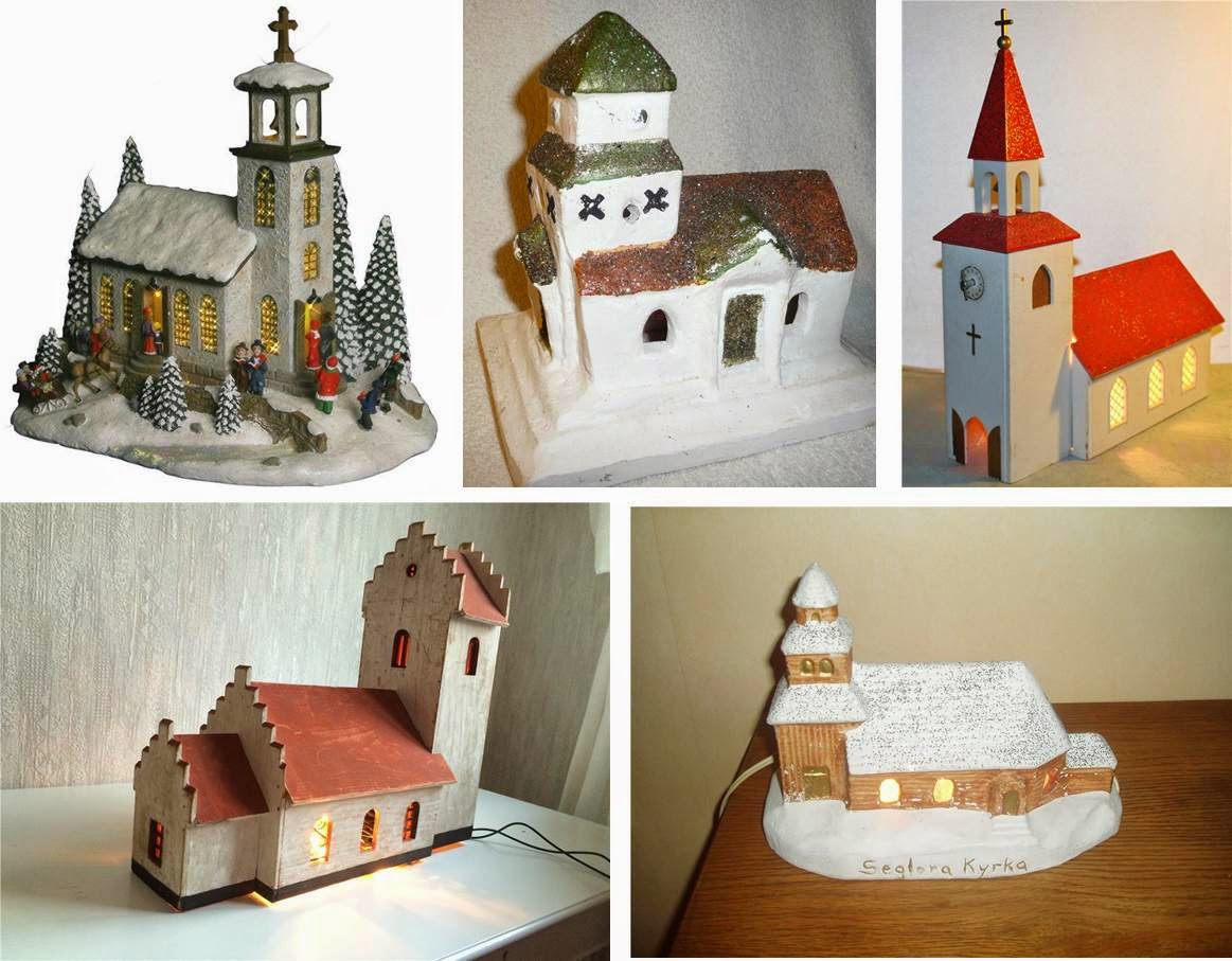 kyrka med belysning och speldosa