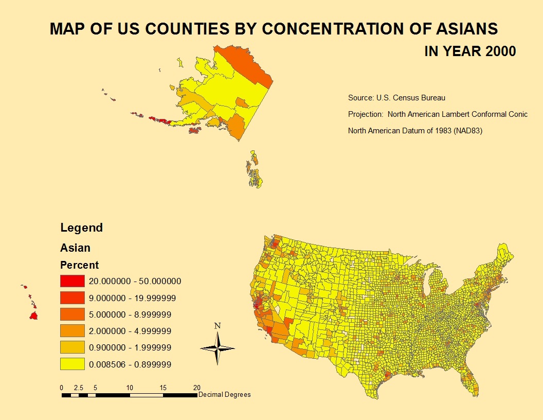 this choropleth map shows the concentration of asians by county in the united states in 2000 source census 2000 the map shows that the population of this choropleth map shows the concentration of asians by county in the united states in 2000 source census 2000 the map shows that the population of