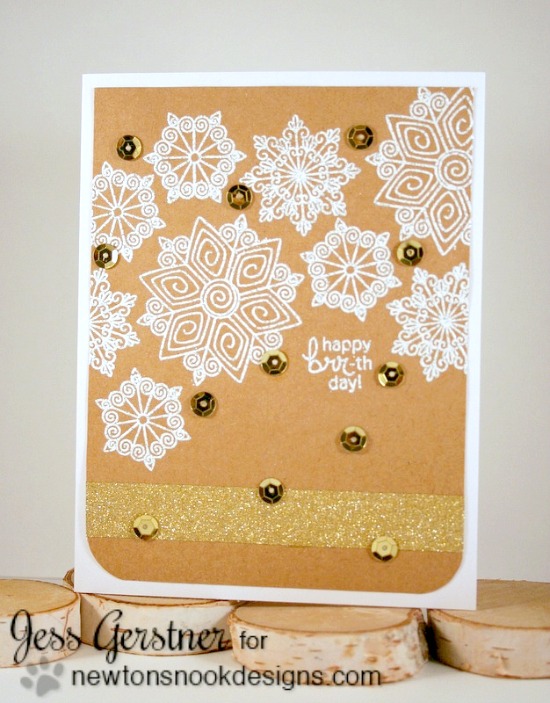 Snowflake embossed card by Jess Gerstner | Beautiful Blizzard stamp set by Newton's Nook Designs #newtonsnook