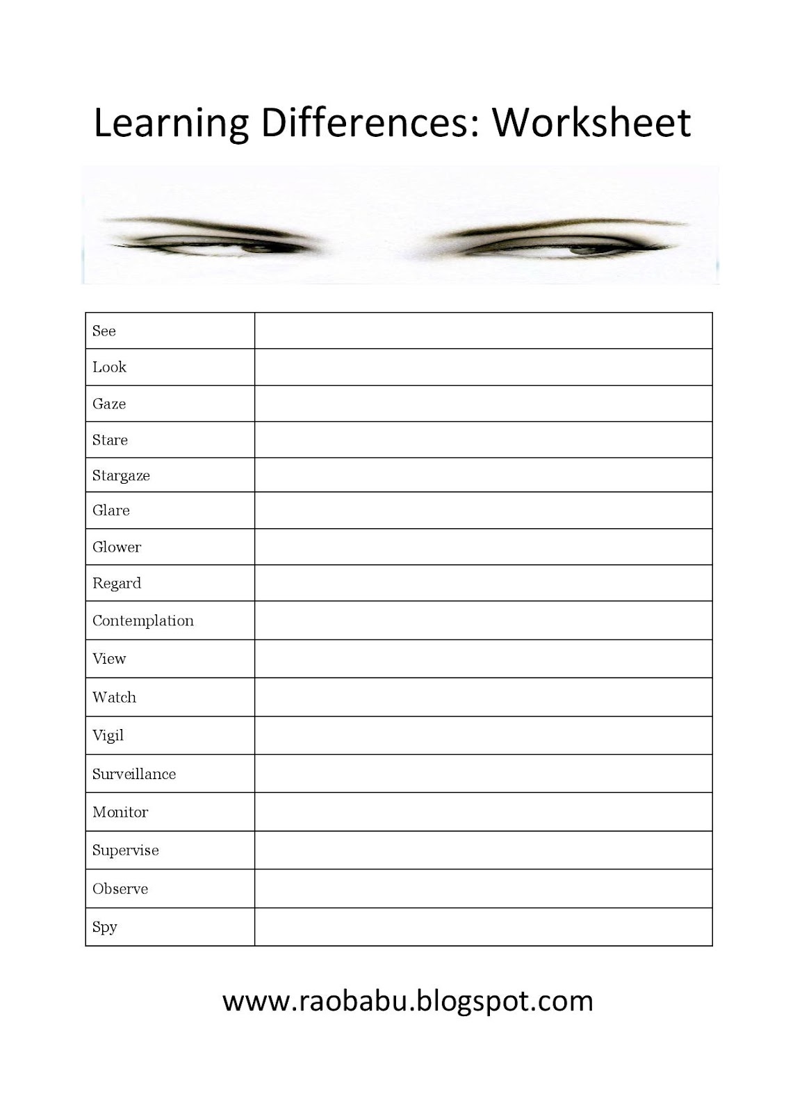 Learn English: Learning Differences : Worksheet