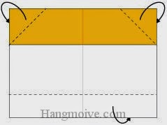 Bước 3: Gấp chéo hai góc trên của tờ giấy về phía mặt sau. Bước 3: Gấp chéo hai góc trên của tờ giấy về phía mặt sau.
