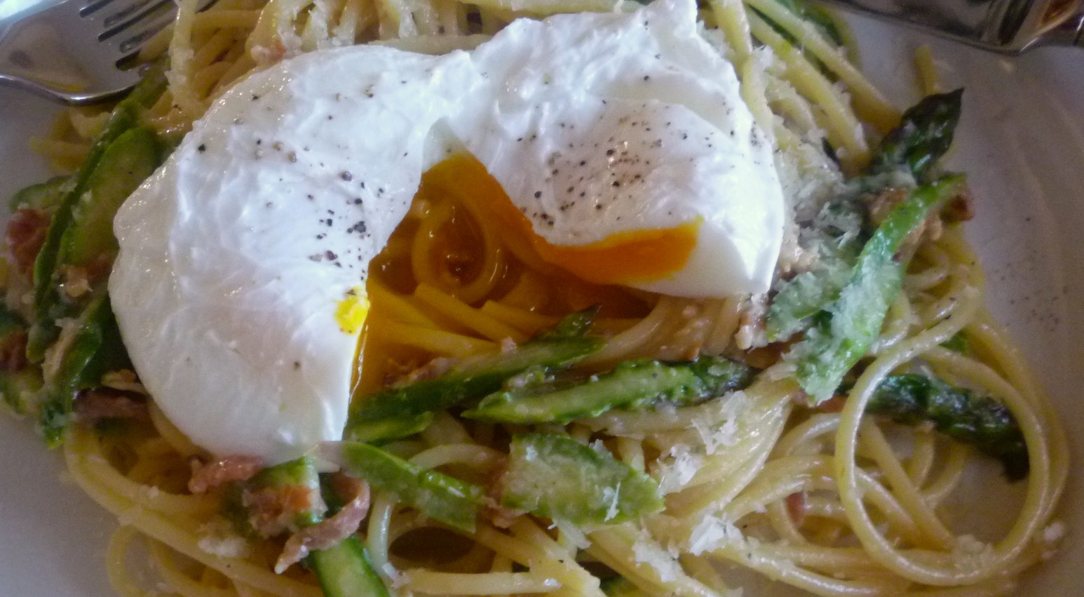 For Love of the Table Spaghetti with Asparagus and a Poached Egg