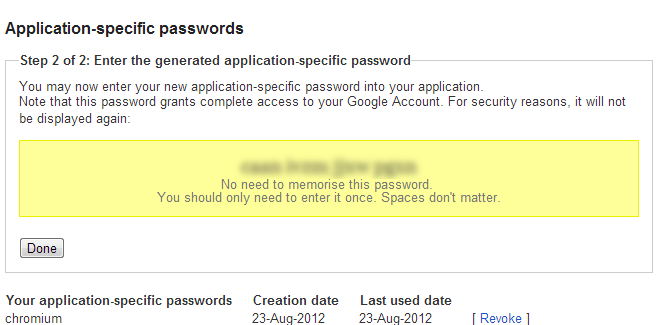 Generated Application specific Password for Google Account Generated Application specific Password for Google Account