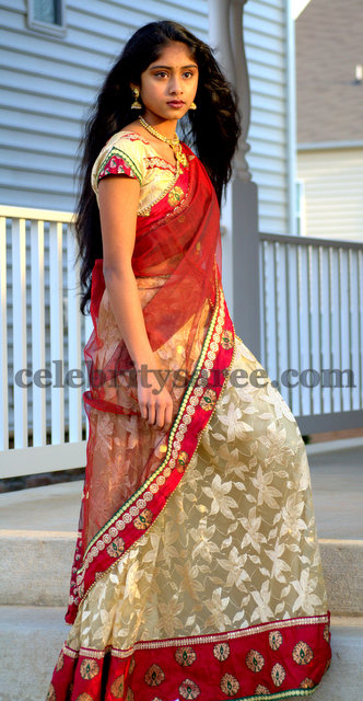 Girl in Red and White Half Saree