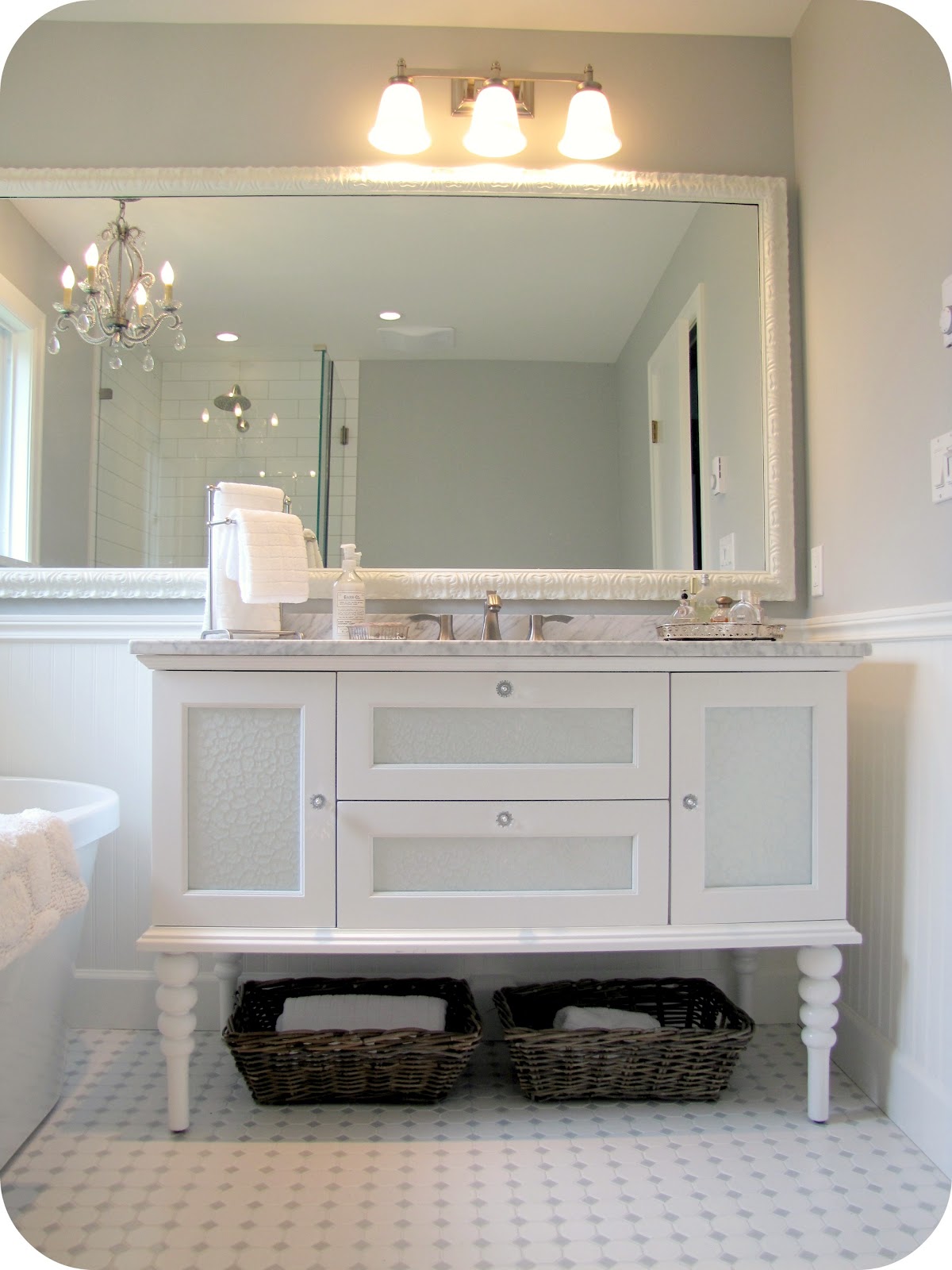 Contemporary bathroom mirrors White Carrera Marble Bathroom Vanity with Top